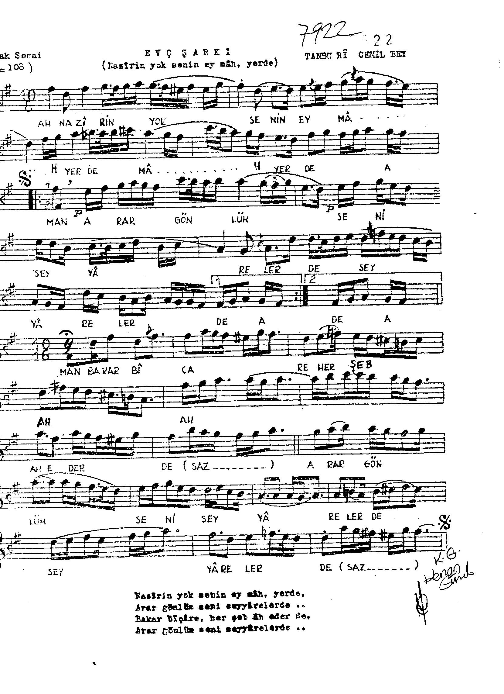 Evc - Şarkı - Tanburi Cemil Bey - Sayfa 1