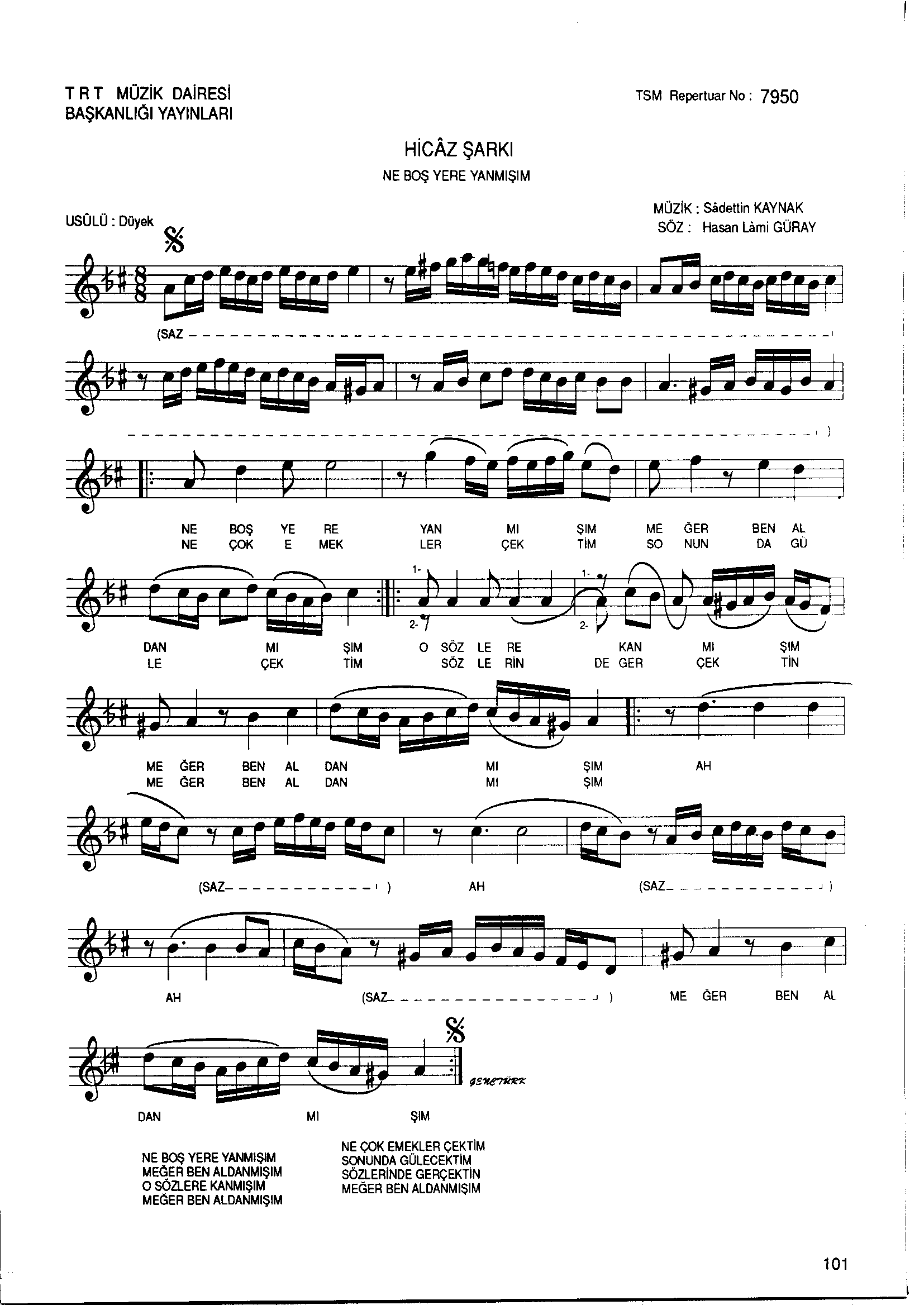 Hicâz - Şarkı - Sadettin Kaynak - Sayfa 1