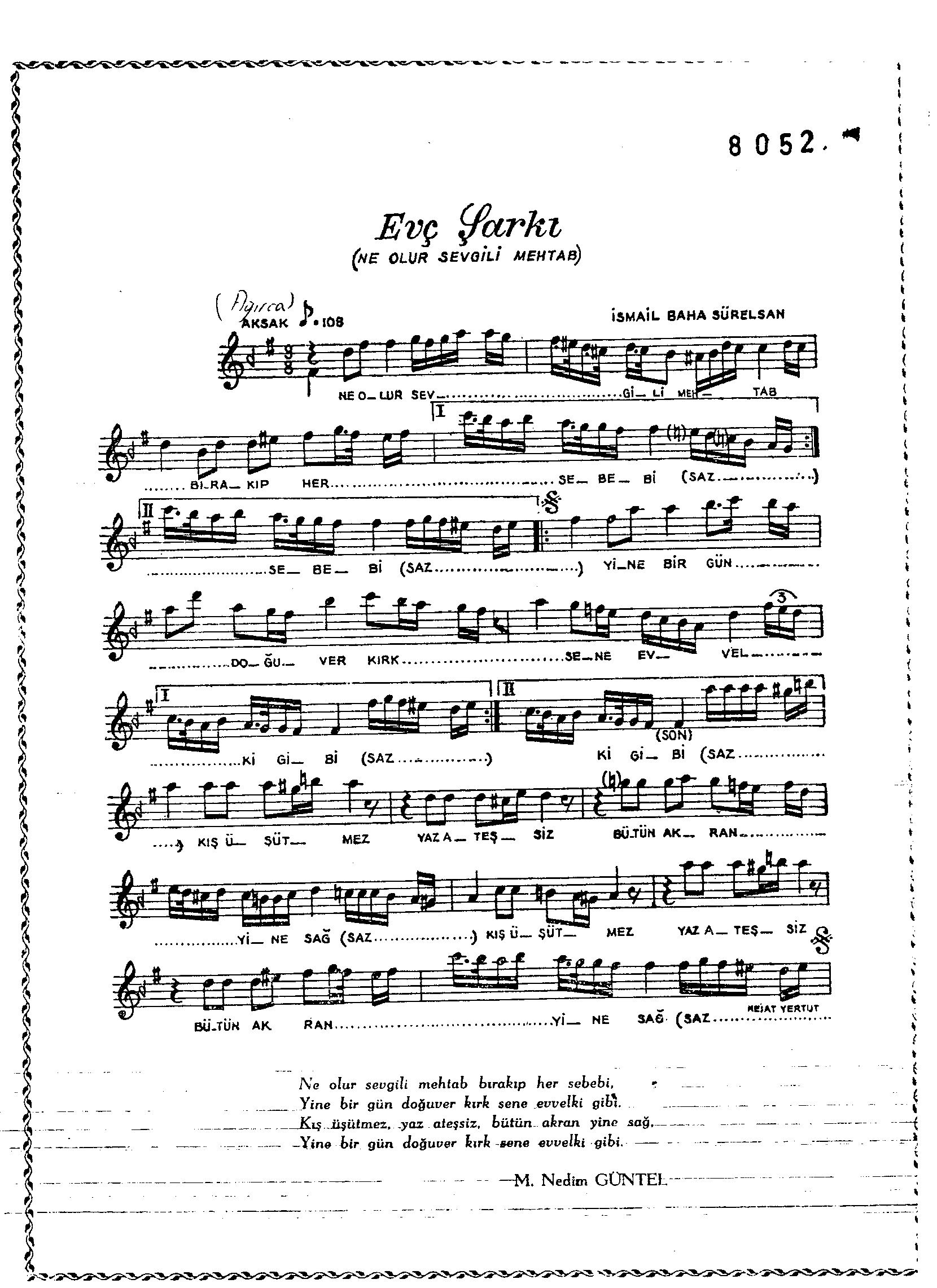 Evc - Şarkı - İsmail Baha Sürelsan - Sayfa 1