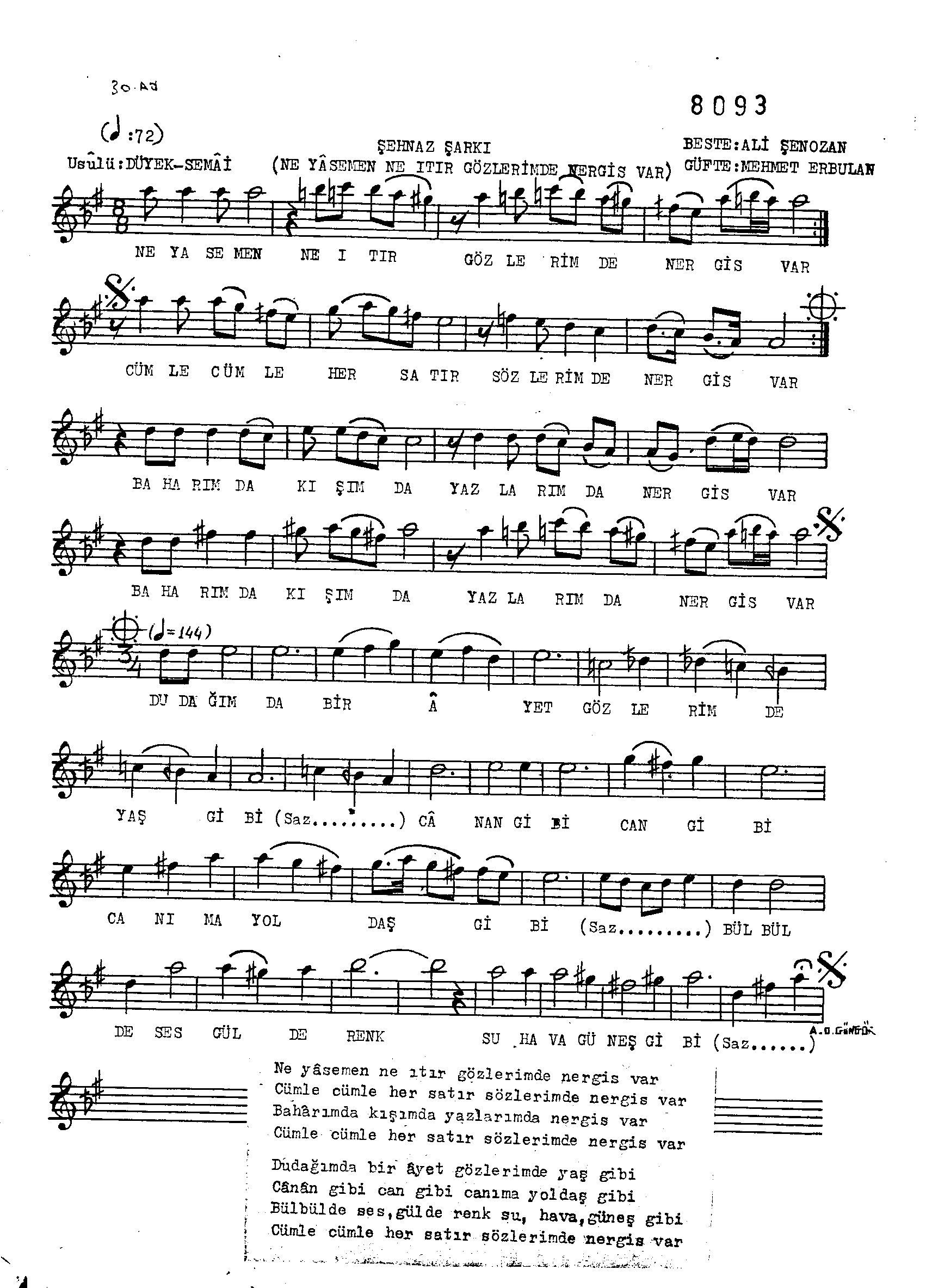 Şehnâz - Şarkı - Ali Şenozan - Sayfa 1