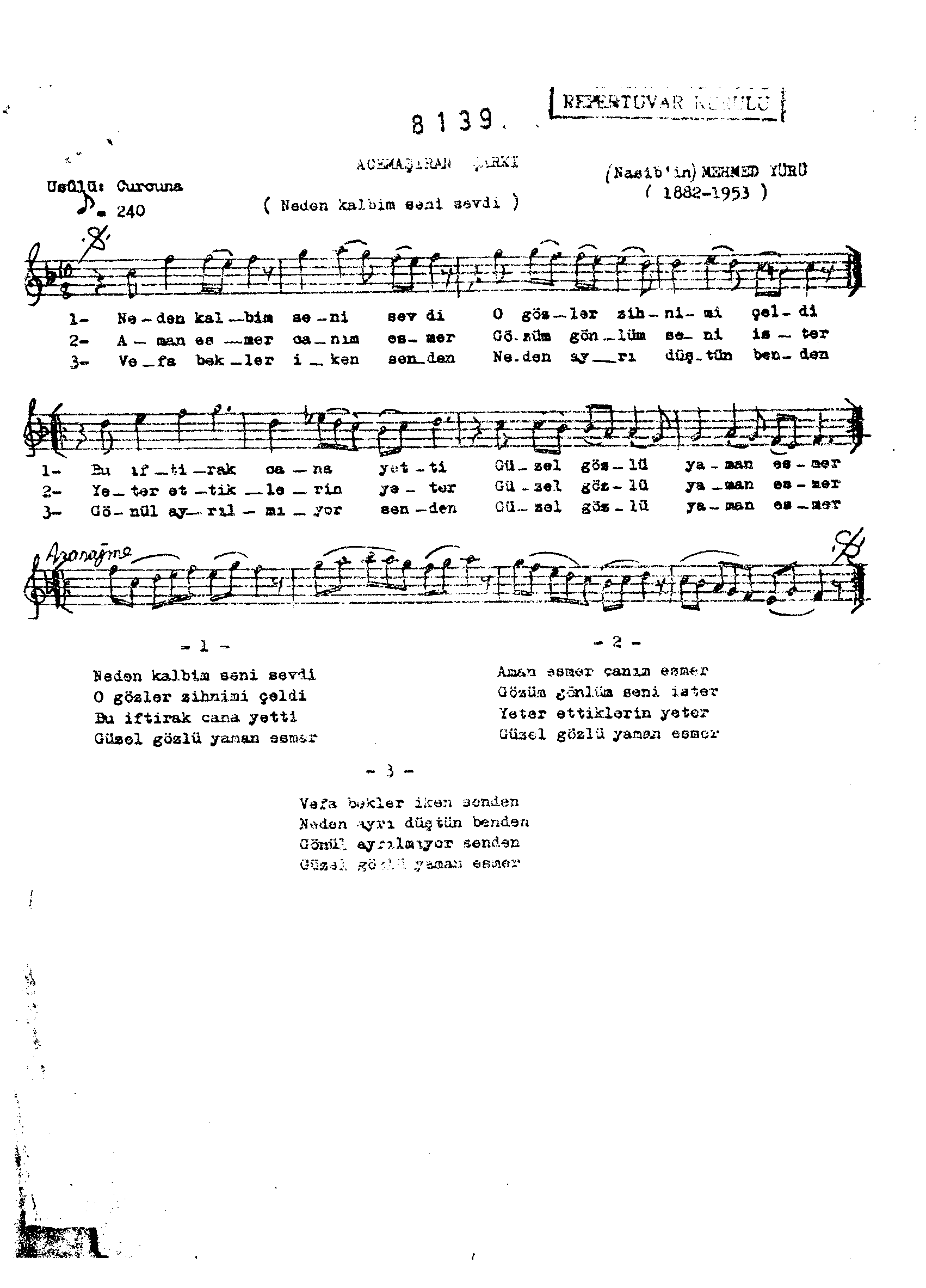 Acem Aşîrân - Şarkı - Mehmet Yürü (Nasib'in) - Sayfa 1