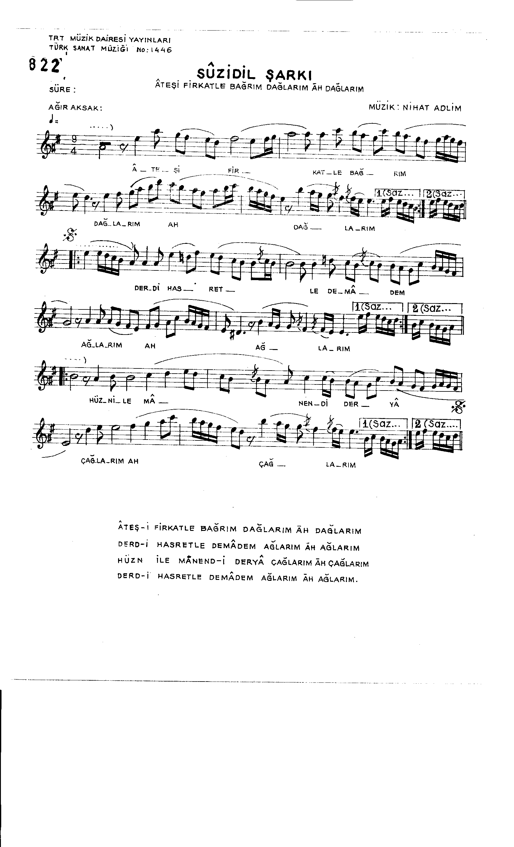Sûz-i Dil - Şarkı - Nihat Adlim - Sayfa 1