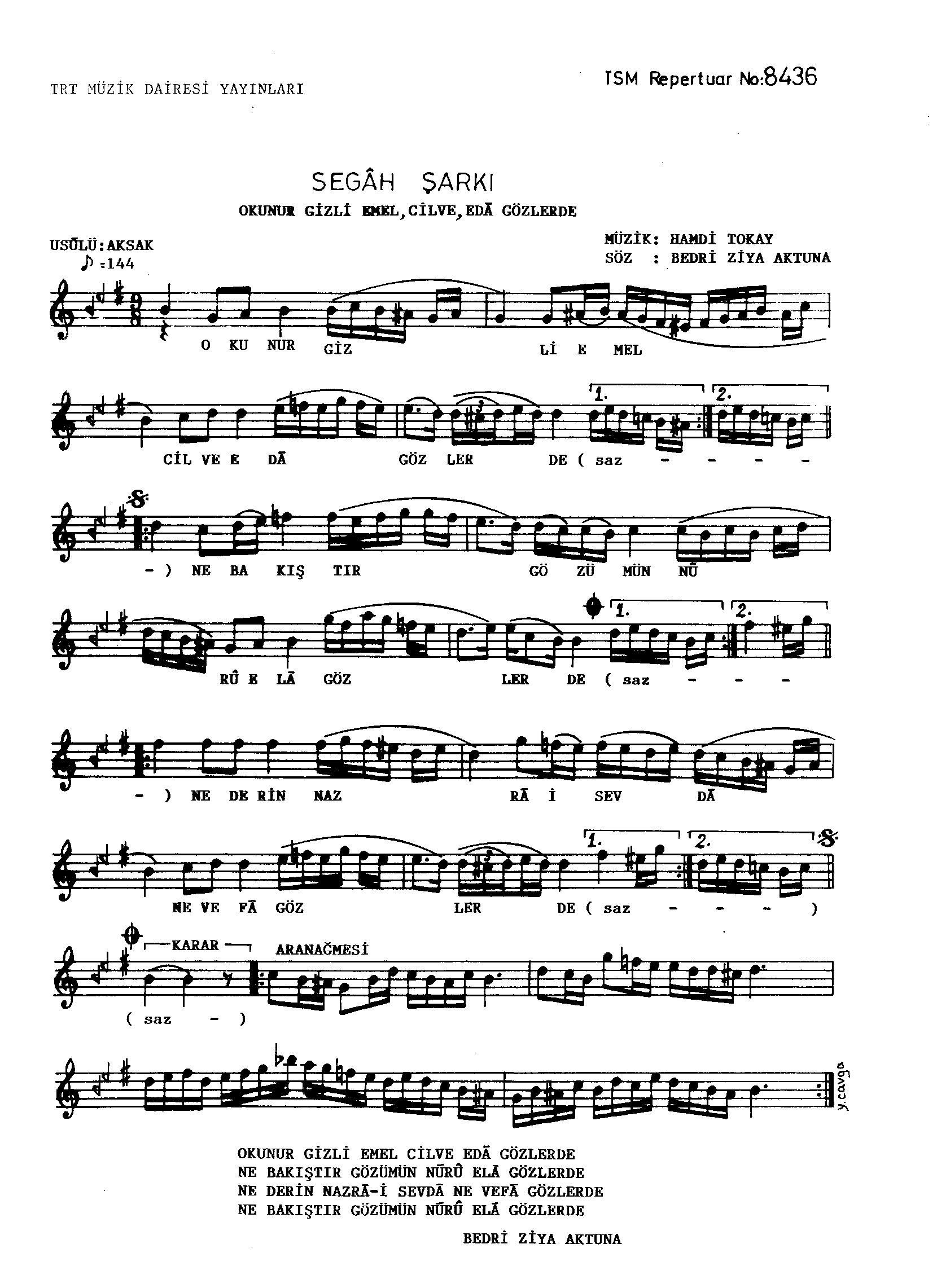 Segâh - Şarkı - Hamdi Tokay - Sayfa 1