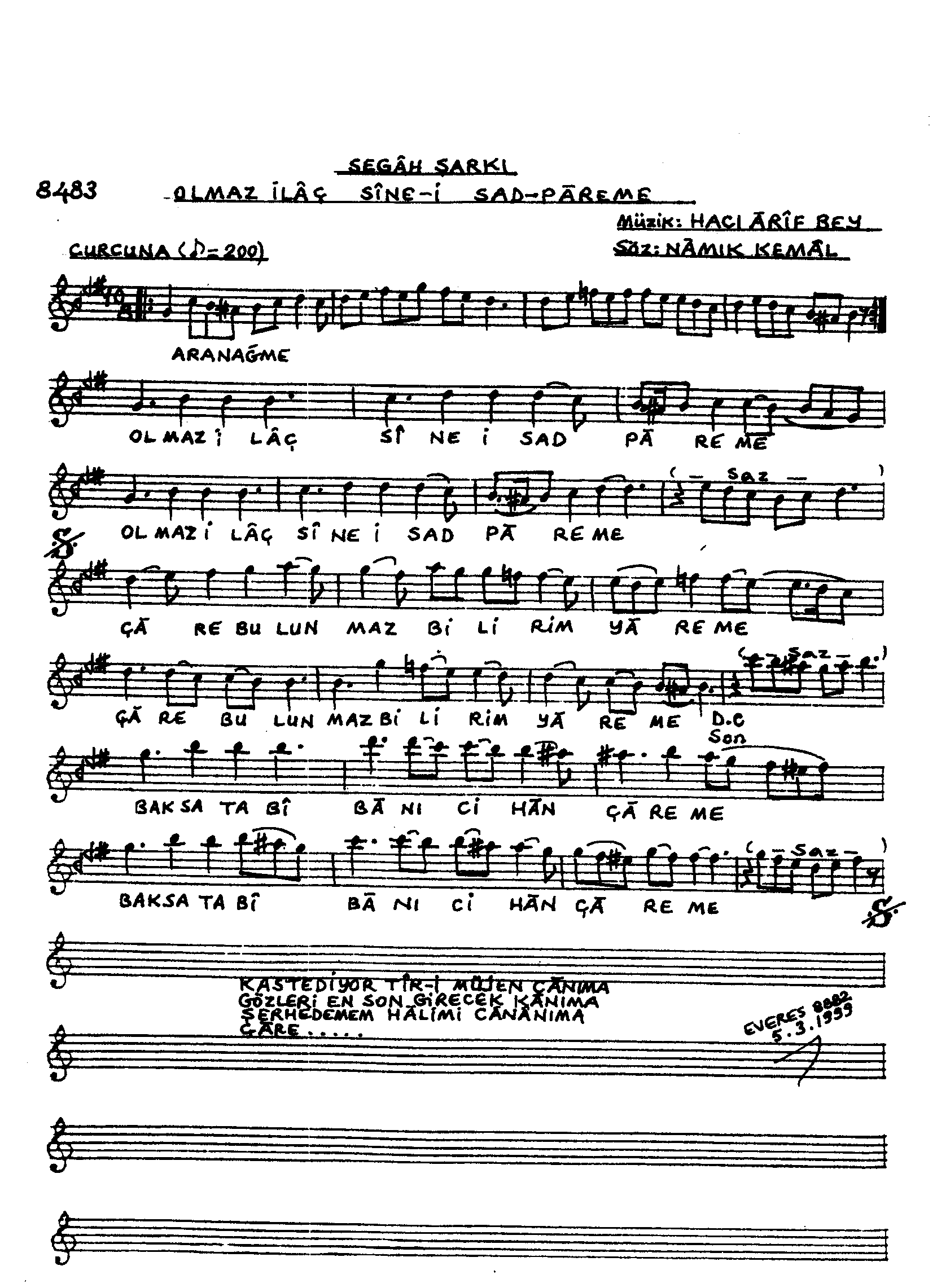 Segâh - Şarkı - Hacı Arif Bey - Sayfa 1