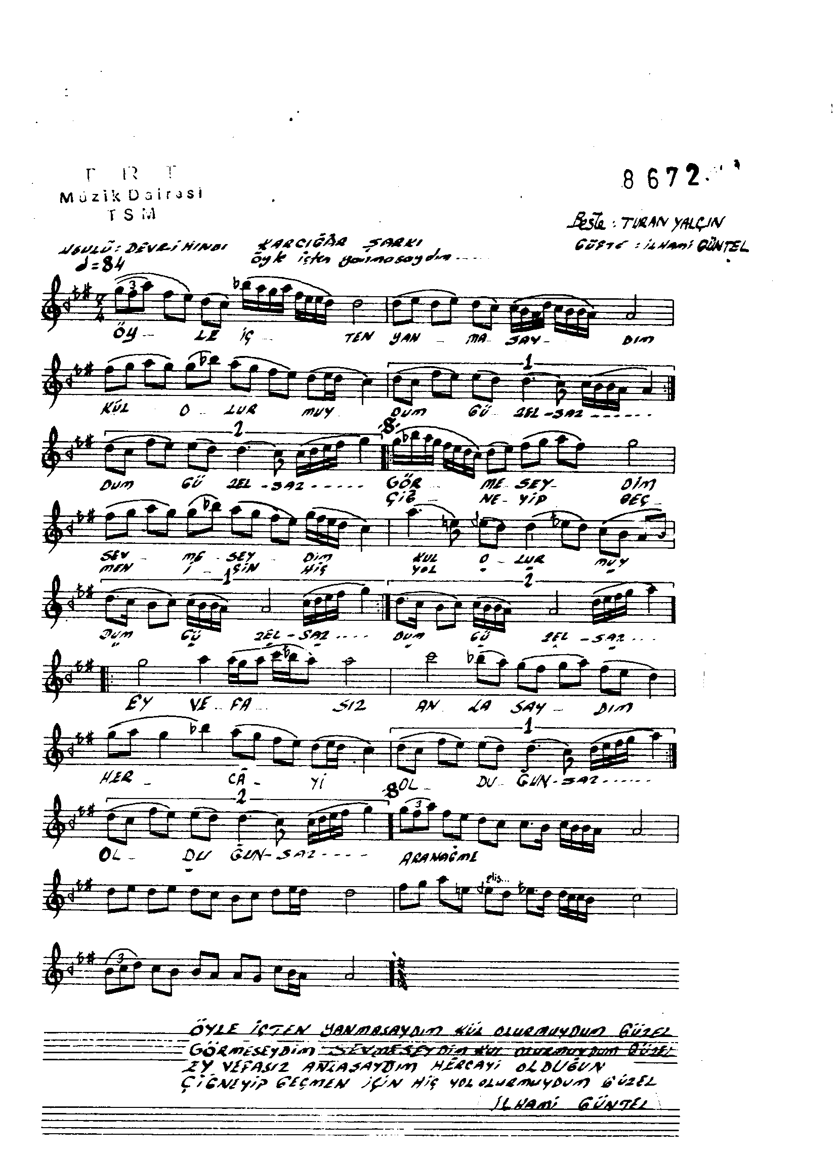 Karcığar - Şarkı - Turan Yalçın - Sayfa 1