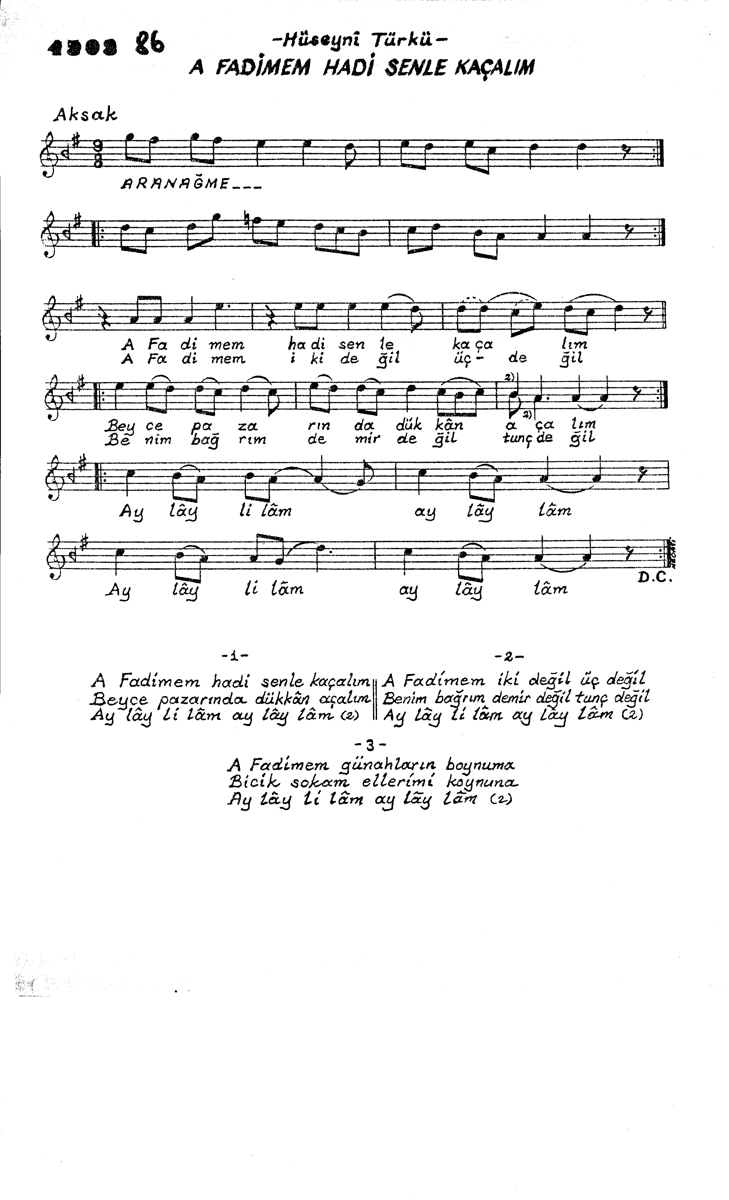 Hüseynî - Şarkı - Meçhul - Sayfa 1
