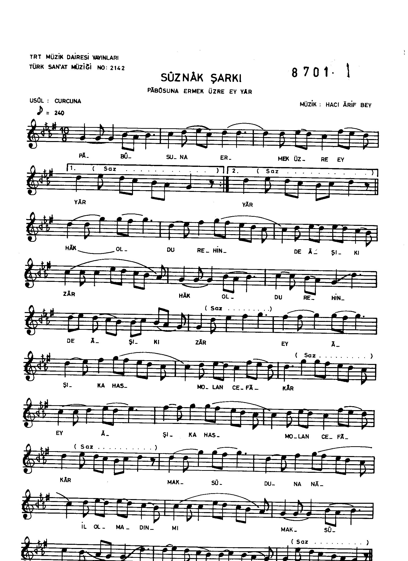 Sûz-Nâk - Şarkı - Hacı Arif Bey - Sayfa 1