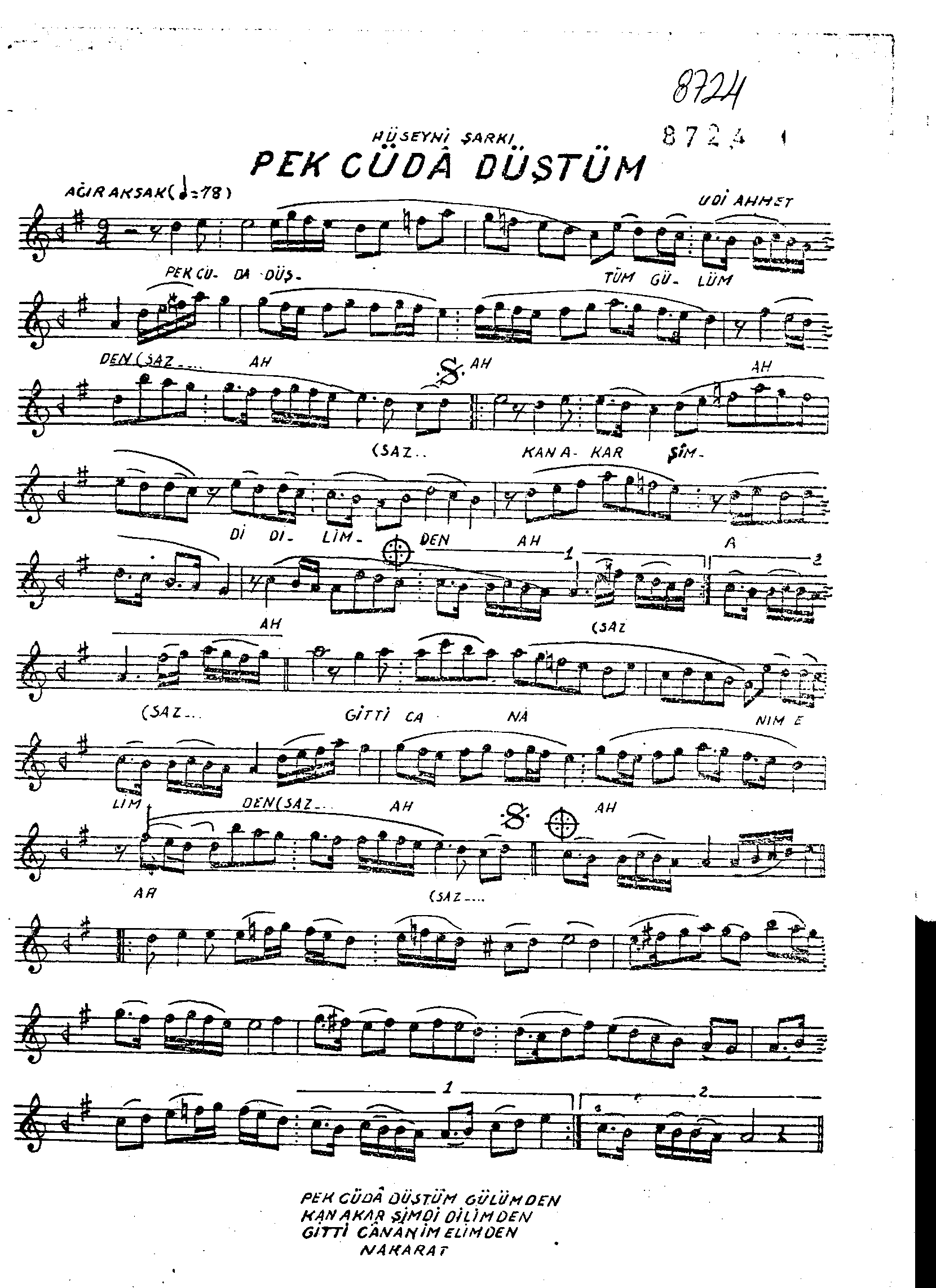 Hüseynî - Şarkı - Selânik'li Ahmet Efendi - Sayfa 1