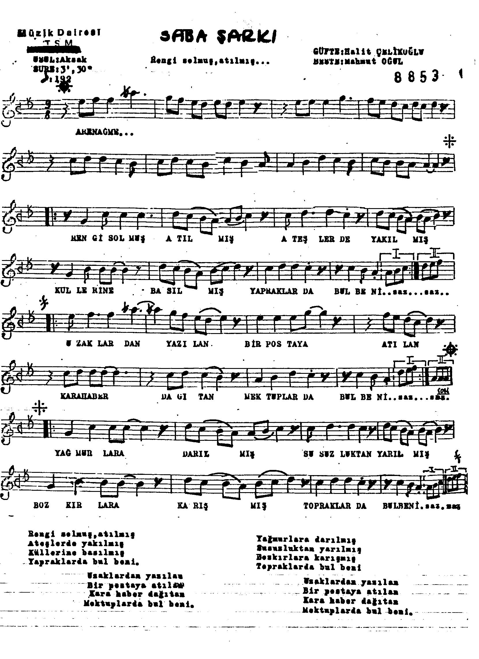 Sabâ - Şarkı - Mahmut Oğul - Sayfa 1
