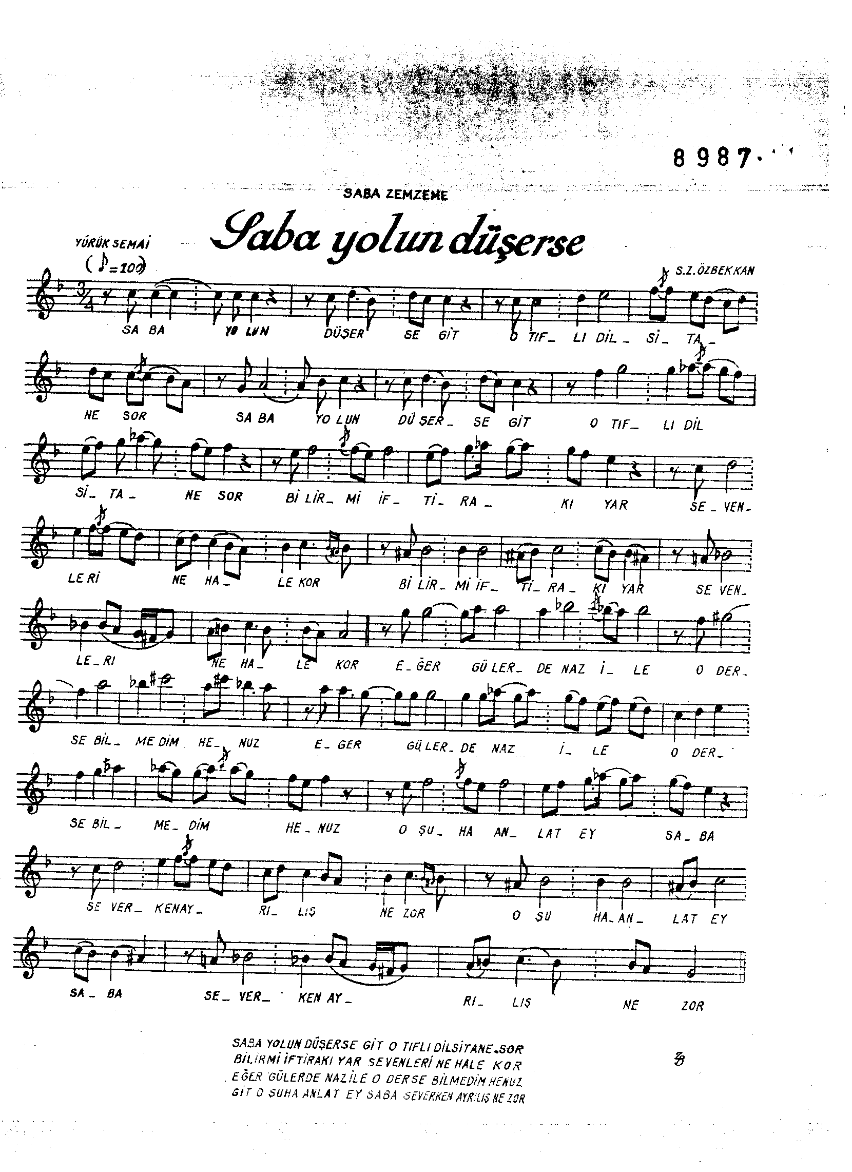 Sabâ-Zemzeme - Şarkı - Suphi Ziyâ Özbekkan - Sayfa 1