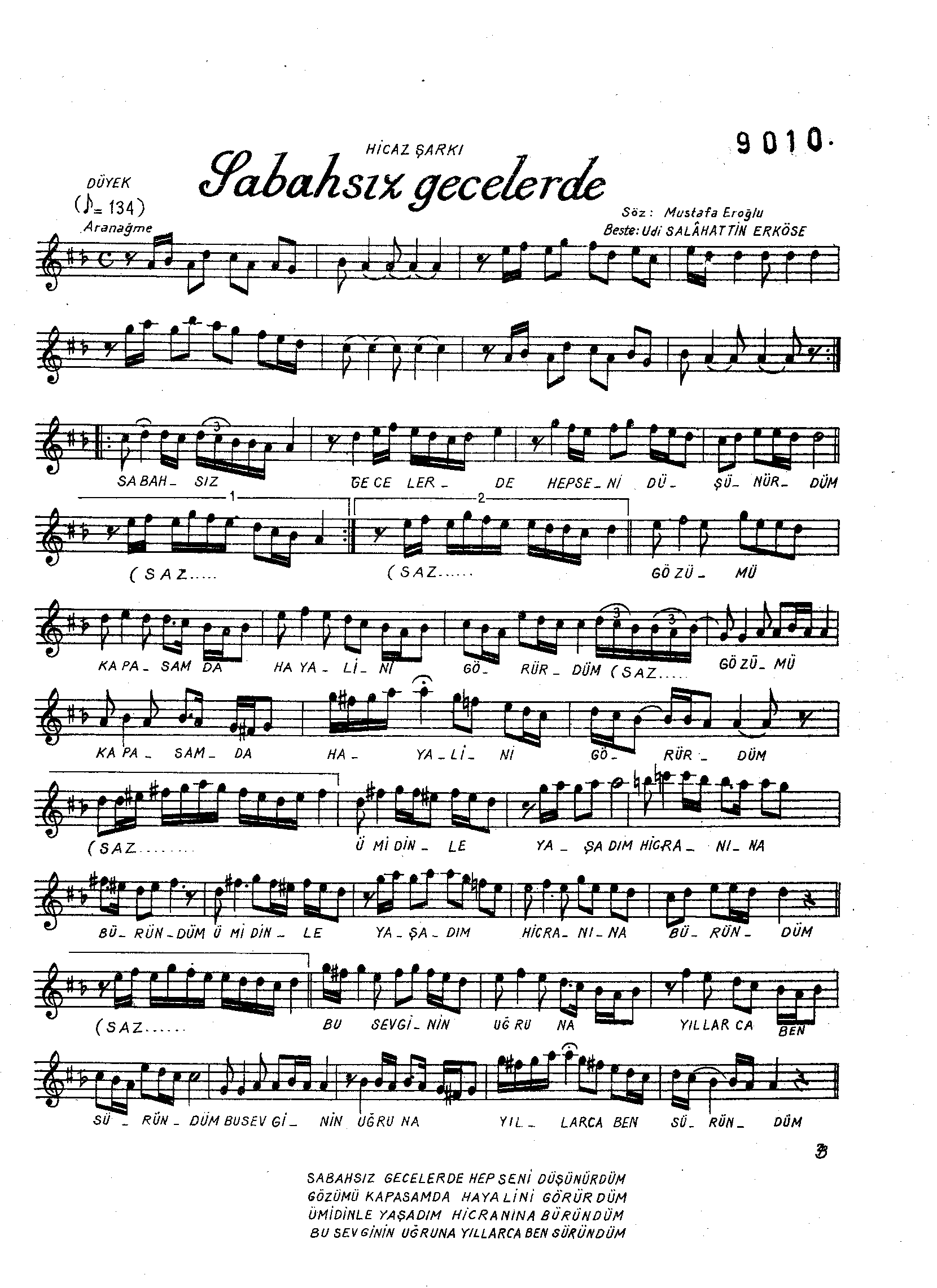 Hicâz - Şarkı - Selahattin Erköse - Sayfa 1
