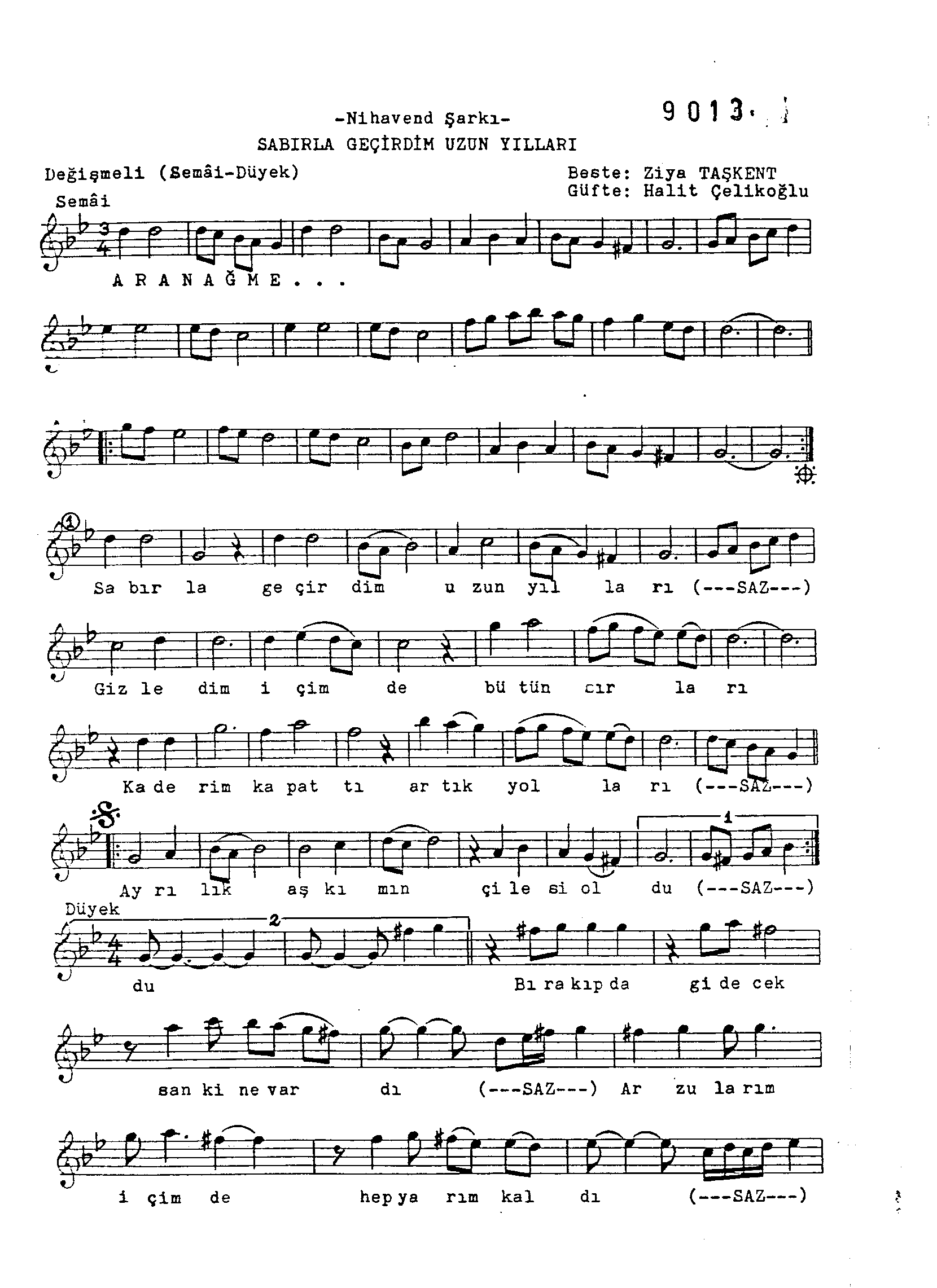 Nihâvend - Şarkı - Ziyâ Taşkent - Sayfa 1