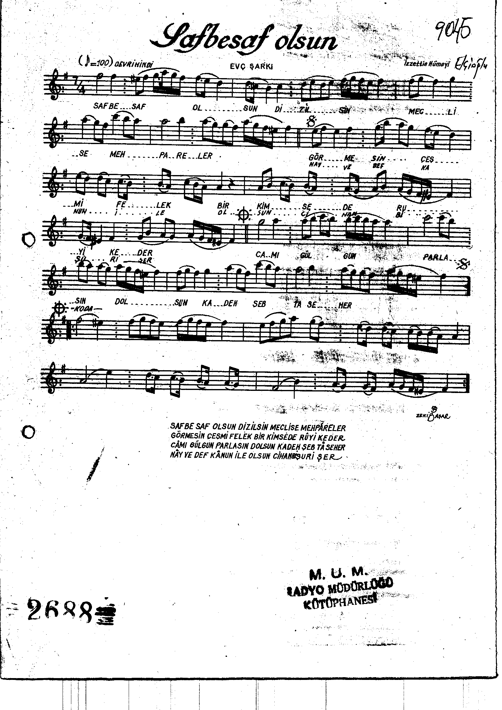 Evc - Şarkı - İzzettin Hümâyi Elçioğlu - Sayfa 1