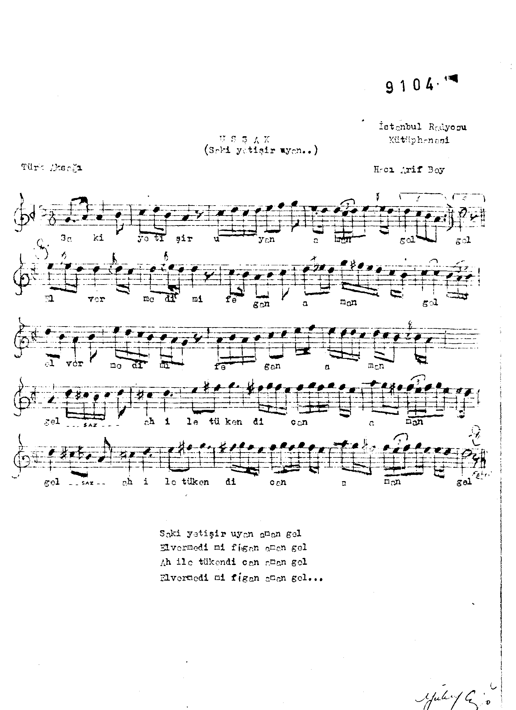 Uşşak - Şarkı - Hacı Arif Bey - Sayfa 1