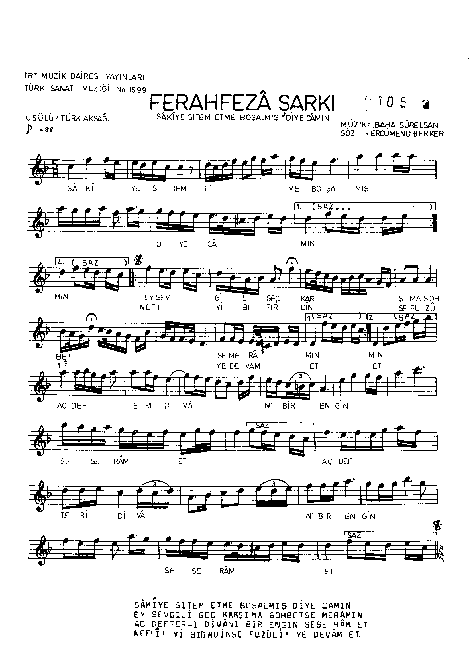 Ferah-Fezâ - Şarkı - İsmail Baha Sürelsan - Sayfa 1
