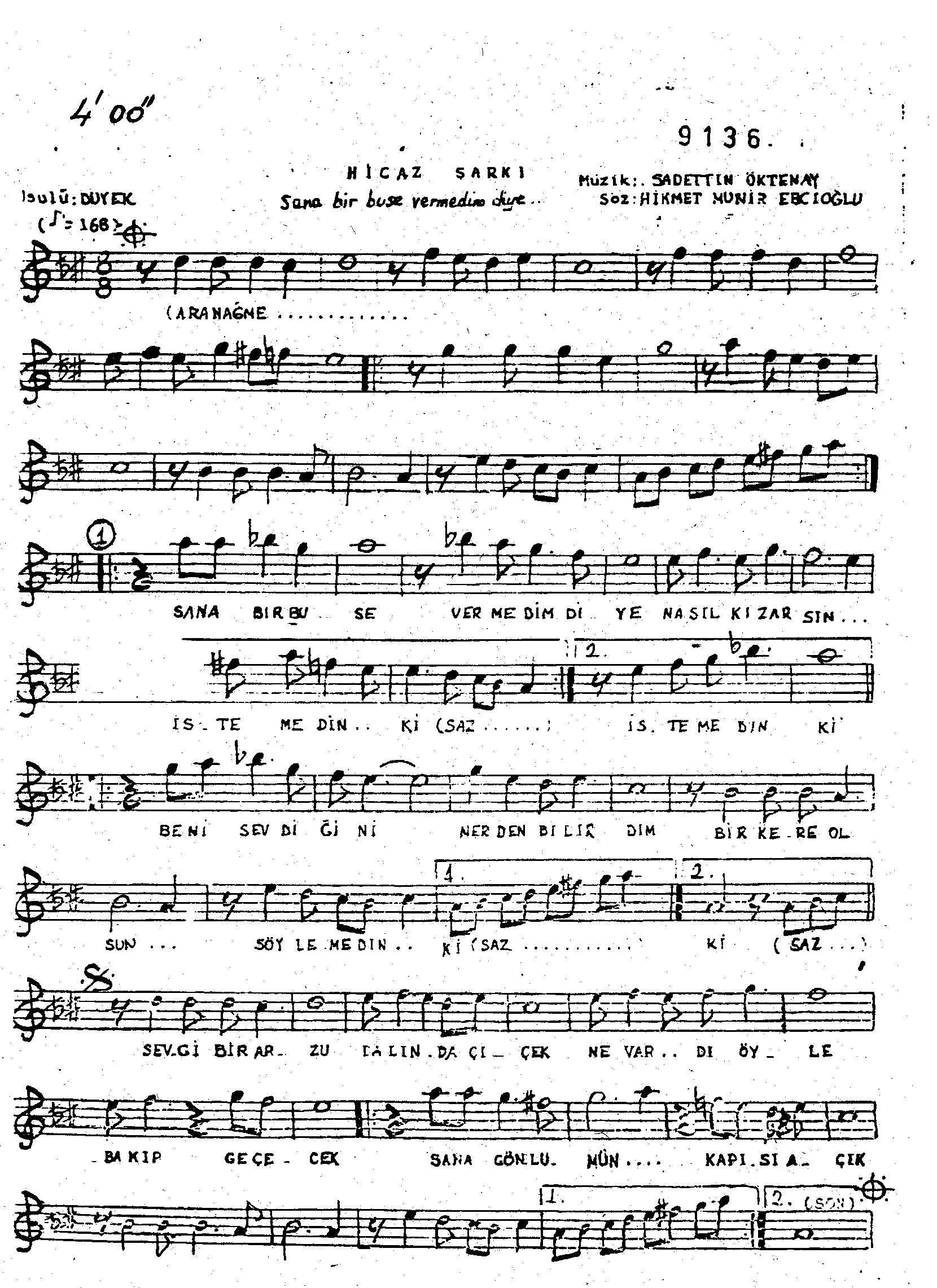 Hicâz - Şarkı - Sâdettin Öktenay - Sayfa 1