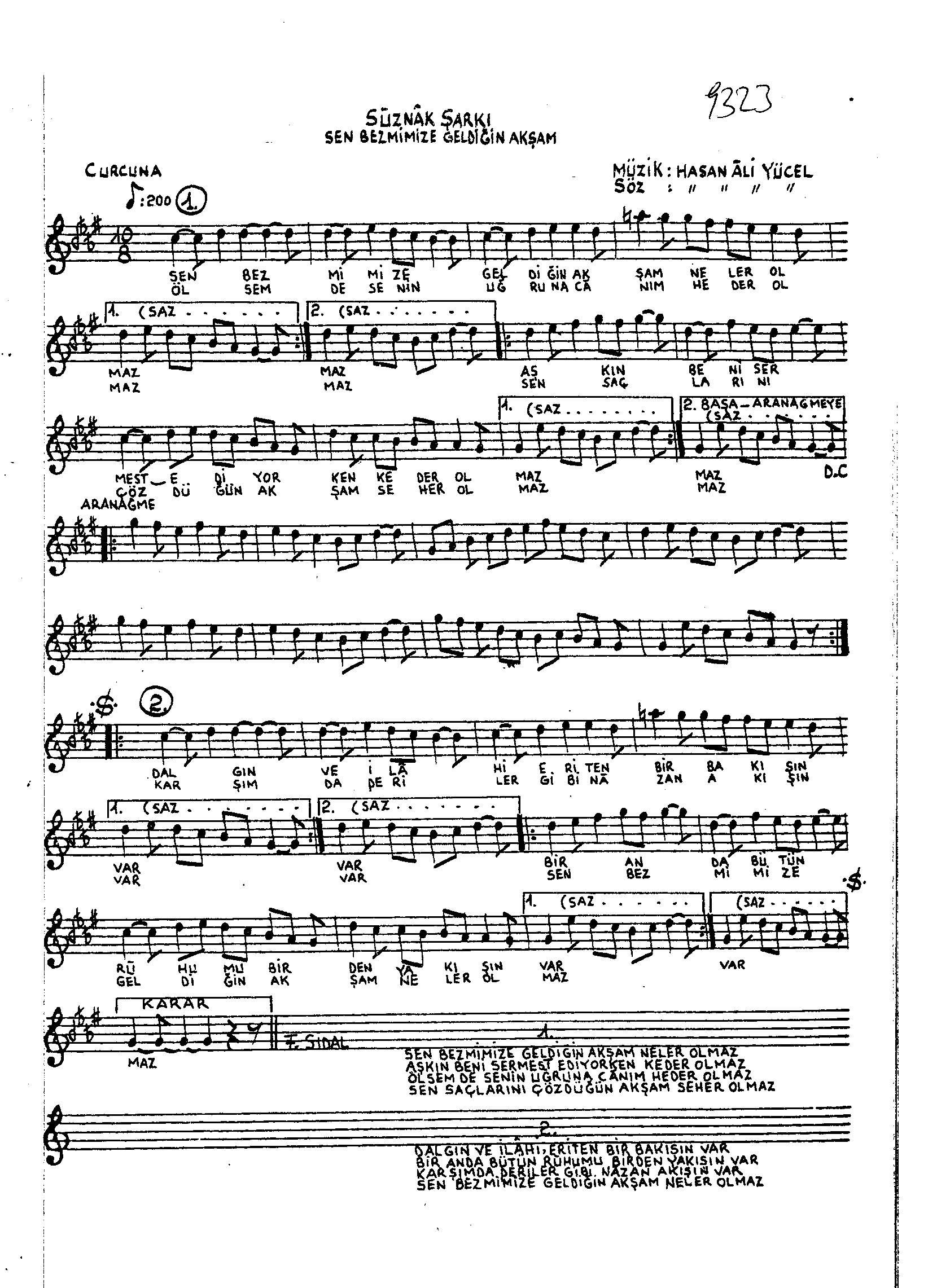Sûz-Nâk - Şarkı - Hasan Ali Yücel - Sayfa 1