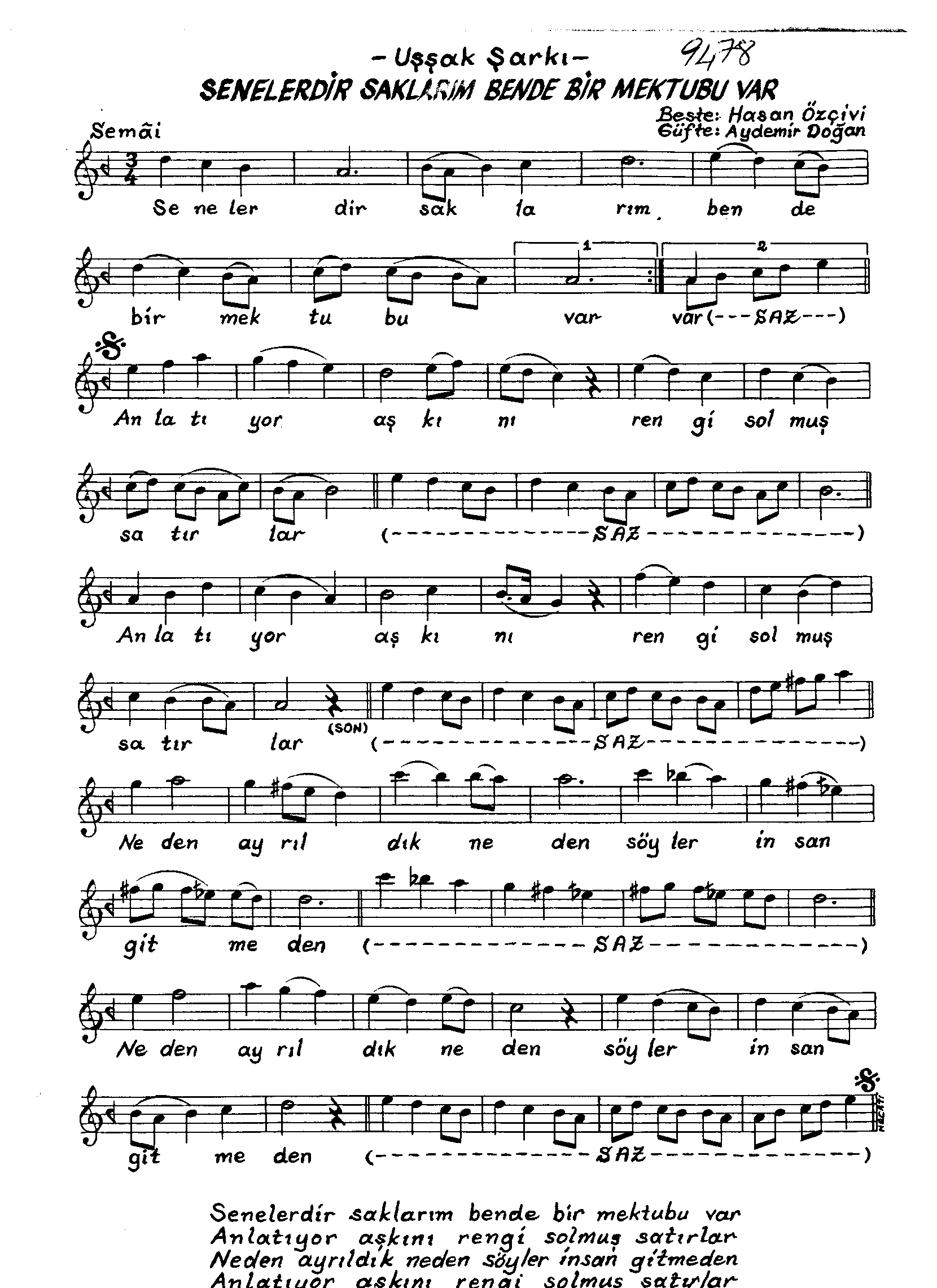 Uşşak - Şarkı - Hasan Özçivi - Sayfa 1