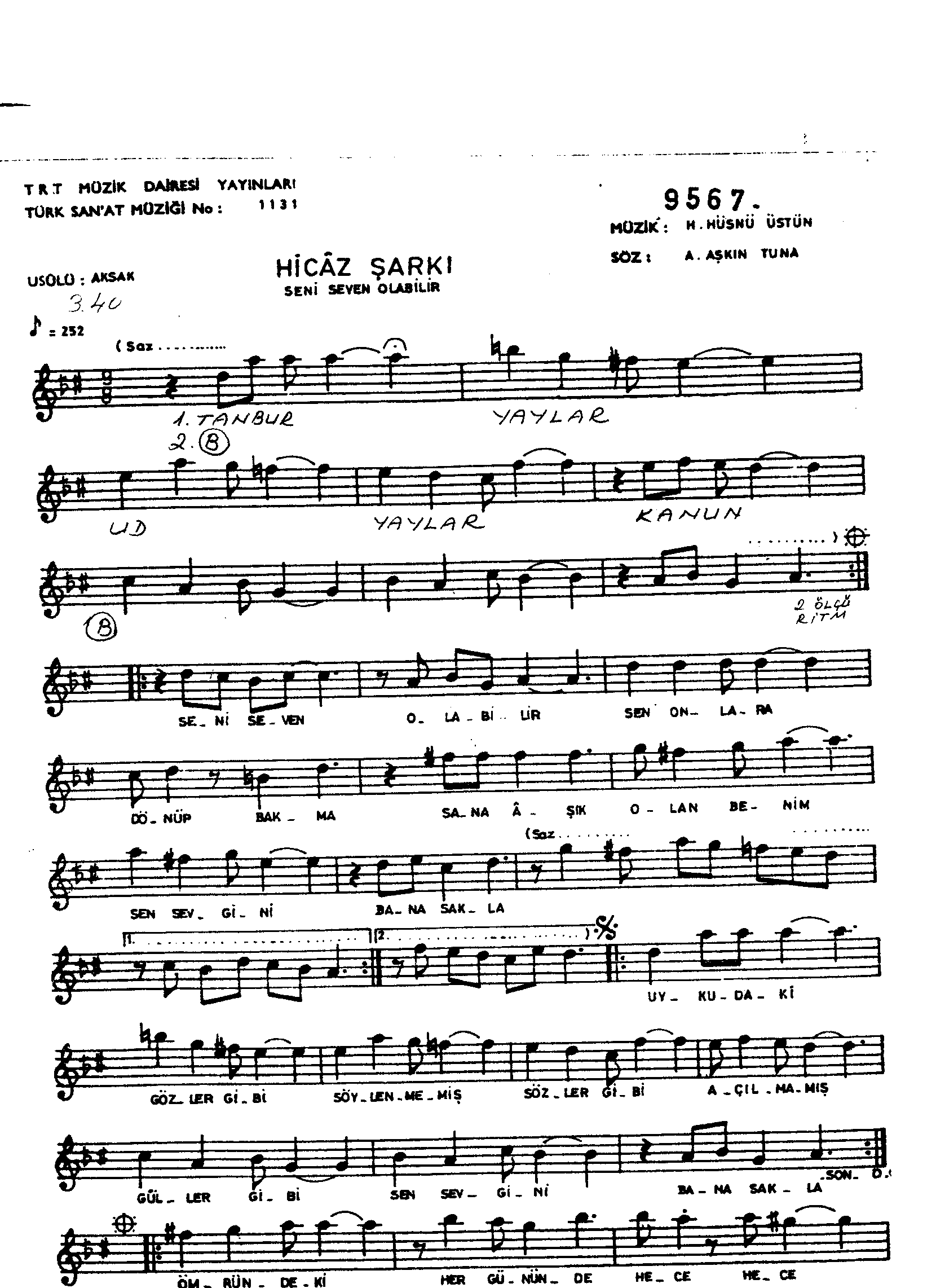 Hicâz - Şarkı - Hüsnü Üstün - Sayfa 1