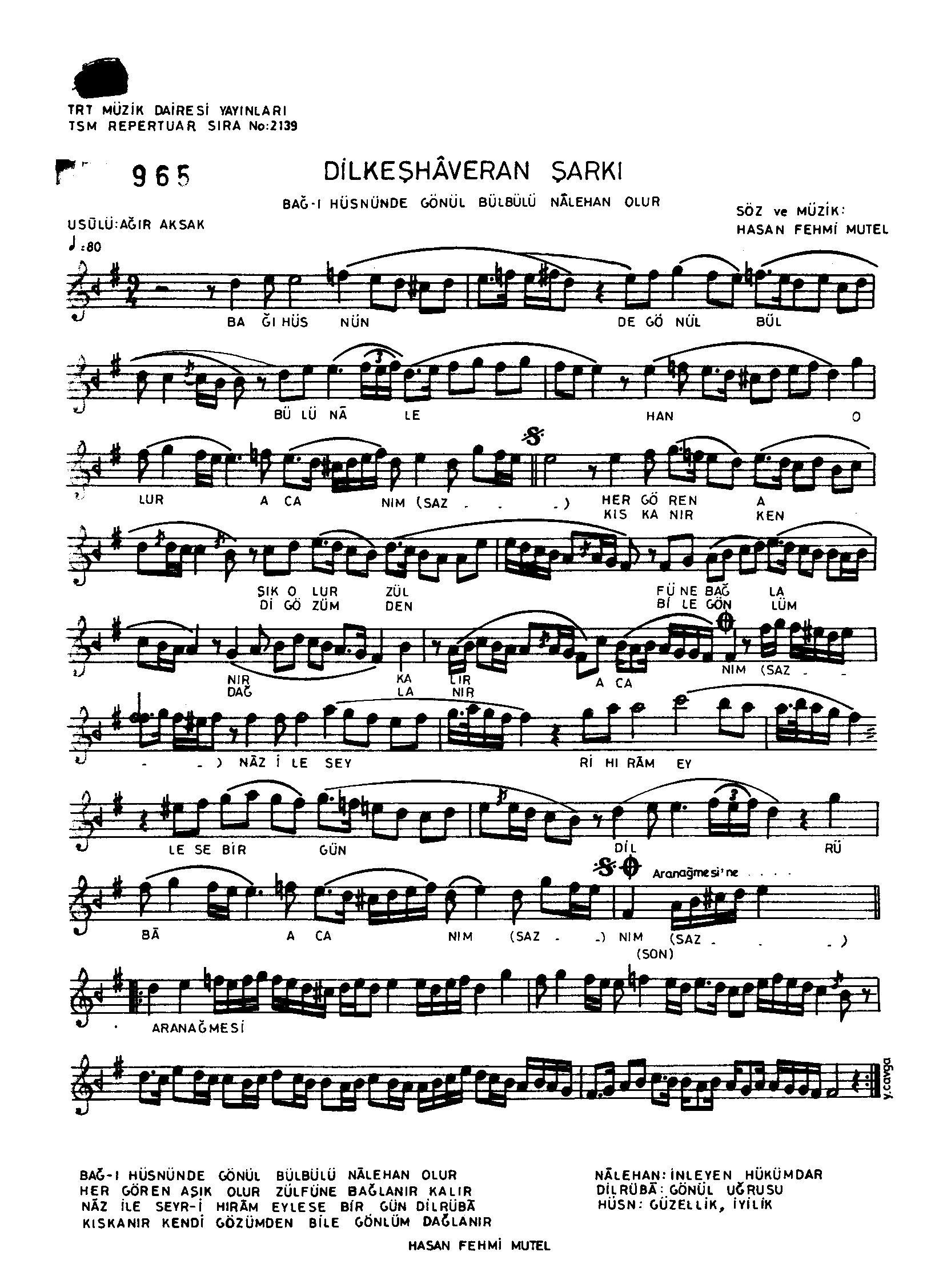 Dilkeş-Hâverân - Şarkı - Hasan Fehmi Mutel - Sayfa 1