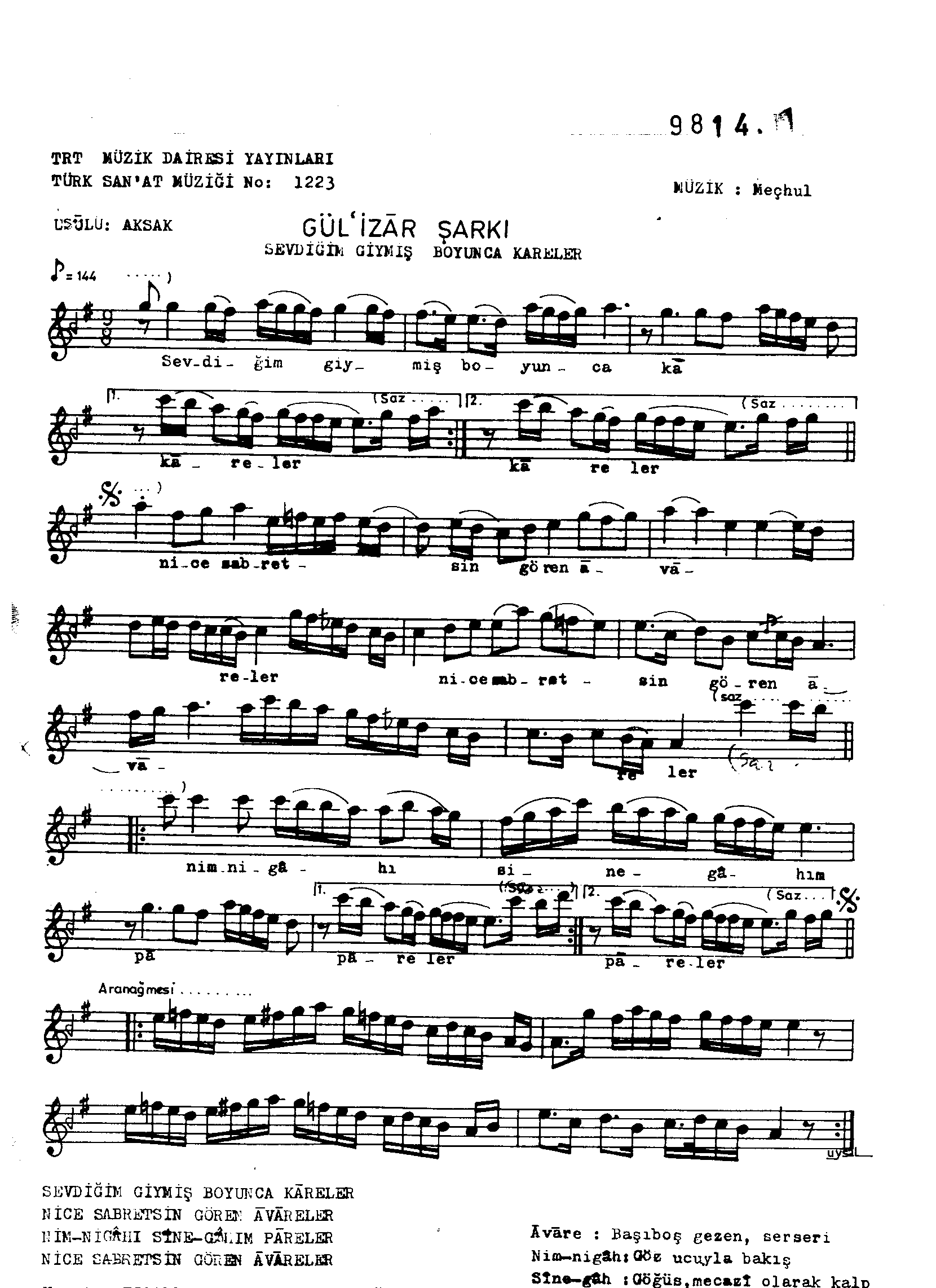 Gülizâr - Şarkı - Rif'at Bey - Sayfa 1