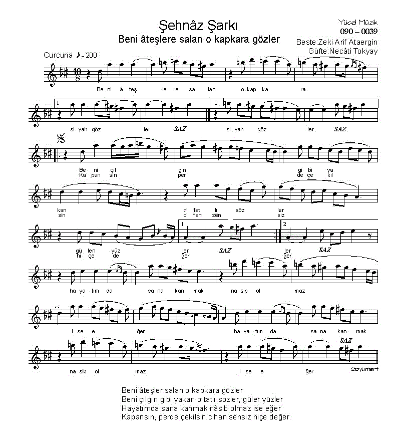 Şehnâz - Şarkı - Zeki Arif Ataergin - Sayfa 1